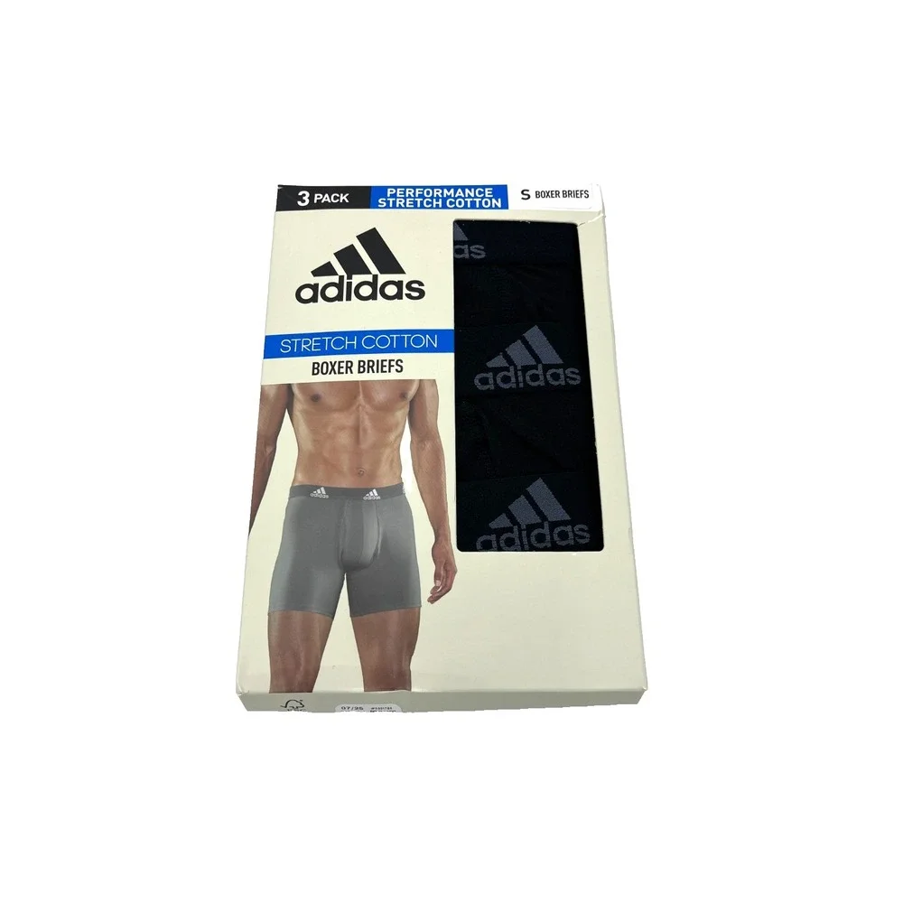 Adidas Men's 3 Pack Performance Stretch Cotton‎ Boxer Briefs Size Small Black
